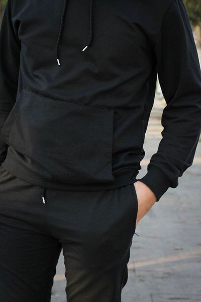 han elegant Σετ ανδρική αθλητική φόρμα με κουκούλα βαμβακερή τσέπη καγκουρό