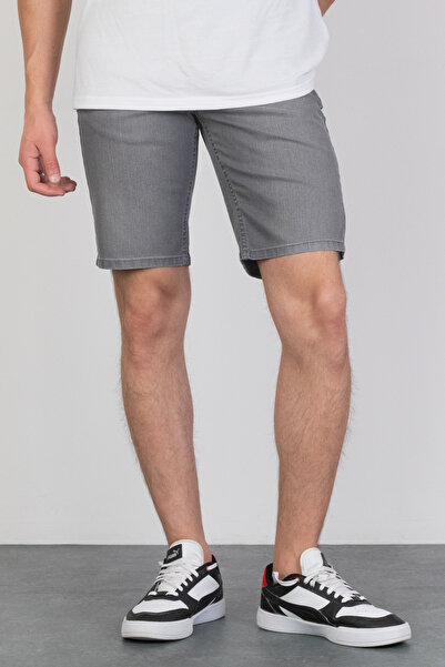HLT JEANS Erkek Taşlamalı Rahat Kesim Esnek Likralı Gri Kot Jean Şort HLTHE001944-K