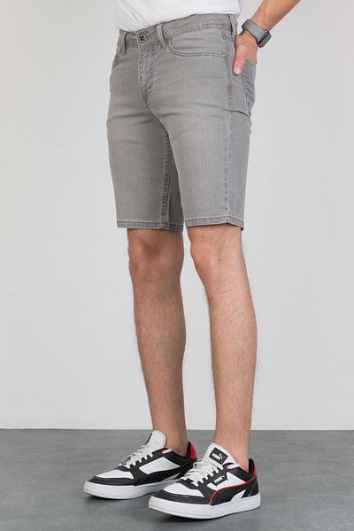 HLT JEANS Pantaloni scurți de jeans pentru bărbați, gri lycra, tăiat relaxat - Grinded Hlthe001950-k