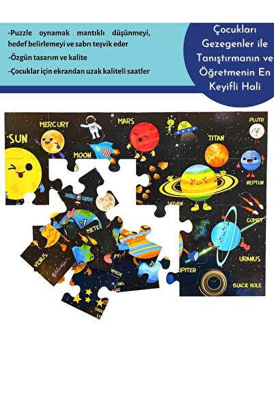 DoerKids Dev Gezegenler Jumbo Yer Puzzle | Eğitici Solar Sistem | 3-6 Yaş 24 Parça