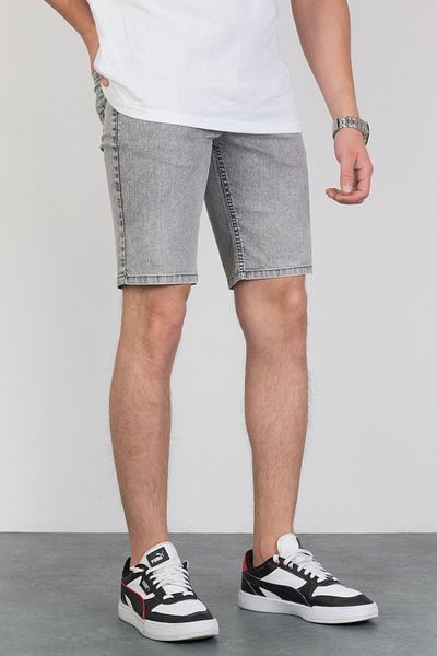 HLT JEANS Pantaloni scurți din denim pentru bărbați, spălat cu zăpadă, cu croială relaxată, flexibili, gri din lycra Hlt1961
