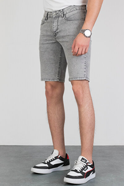HLT JEANS Erkek Kar Yıkama Taşlamalı Rahat Kesim Esnek Likralı Gri Kot Jean Şort HLTHE001961