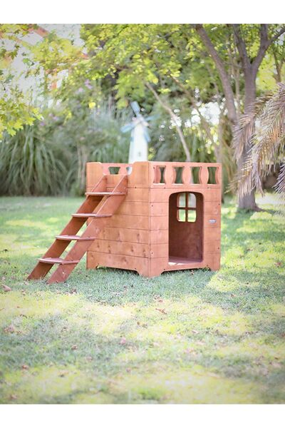 MANDU Ahşap Dublex Köpek Kulübesi (teraslı)