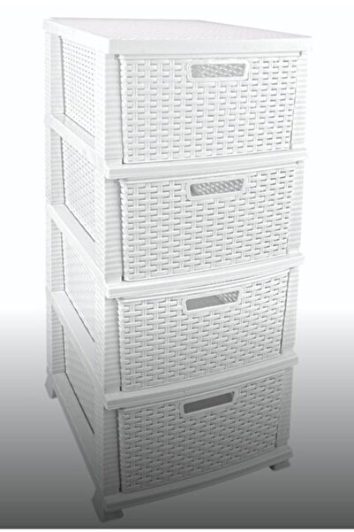 SARAL 4 Katlı Plastik Hasır Beyaz Komidin