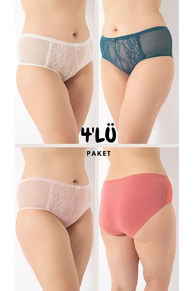 CONFEO Large Size Lace 4-Piece Panties Pack - Asorti-2 C4T0N5O408