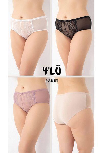 CONFEO Large Size Lace Women's Panties - 4-Piece Assortment Pack C4T0N5O408