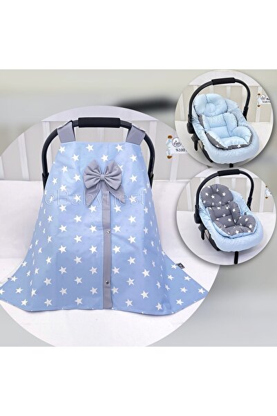 ebabynest Big Star Serisi Mavi Gri Puset Örtüsü 3'lü Set