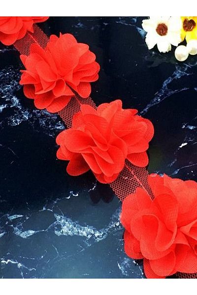 E Elmas Laser Cut Chiffon Flower (59 - 60 Pieces) - Red