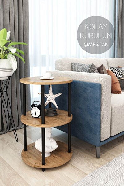 Modalanka 3 Raflı Yuvarlak Tasarım Çevir Tak Yan Sehpa Kitaplık Özel Tasarım ...