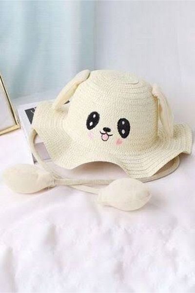 NEHİRDEN Straw Fabric 2-10 Years Old Children's Hat - Moving Ears