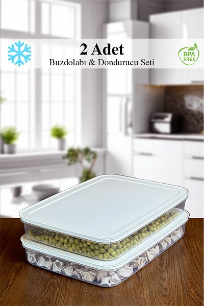Mutfak Köşesi 2-Piece White Refrigerator Organizer - Storage Container Suitable for Microwave, Freezer and Diffuser 2600 ml