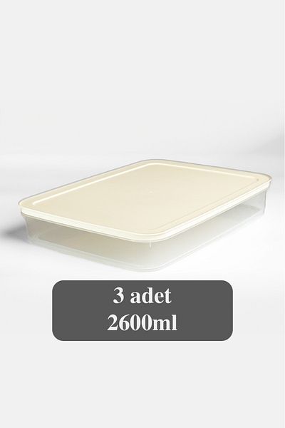 Mutfak Köşesi 3-Piece White Refrigerator Organizer - Storage Container Suitable for Microwave, Freezer and Diffuser 2600 ml