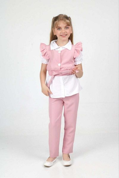 tanmodam Girl's 3-Piece Frilly Sleeve Shirt Set Powder