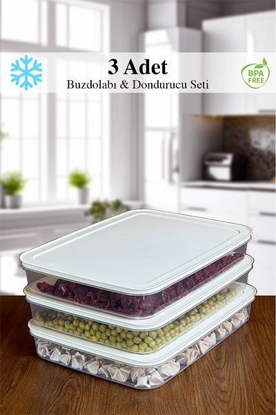 Mutfak Köşesi 3-Piece White Refrigerator Organizer - Storage Container Suitable for Microwave, Freezer and Diffuser 2600 ml