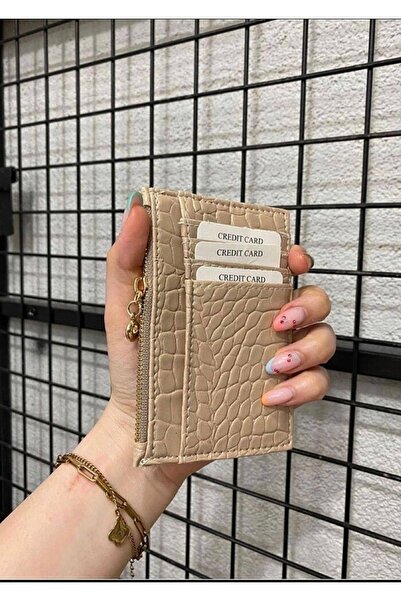 ilknurbutik Bej Kroko Desenli Kartlık Cüzdan