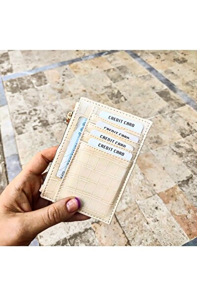 ilknurbutik Women's Crocodile Pattern Dark Beige Card Holder