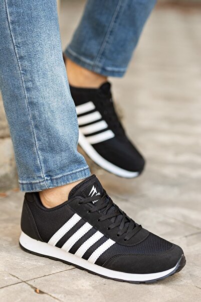 BOUIS Erkek Siyah Çizgili Casual Rahat Yumuşak Tabanlı Konforlu Bağcıklı Sneaker Spor Ayakkabı
