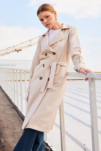 Melff Black Double Breasted Collar Trench Coat