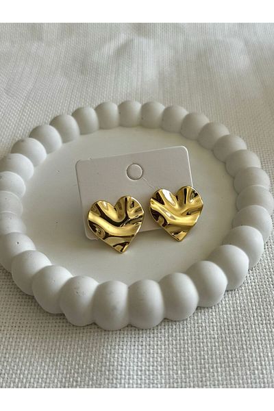 DEMOKAN Heart Patterned Abstract Plate - Special Design Women's Earrings