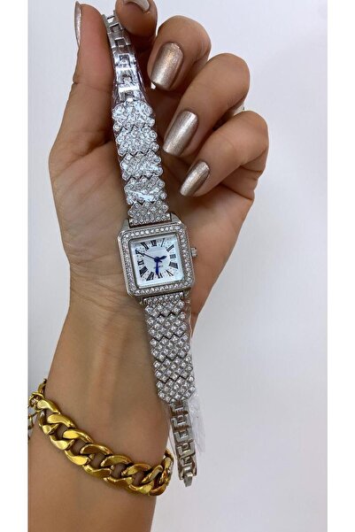 İSTLİV ساعة يد نسائية كلاسيكية فضية اللون مرصعة بأحجار الزركون