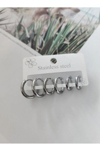 Rapithwin Steel Silver Colored Basic 3 Size 6 Hoop Earring Set - Unisex Earrings