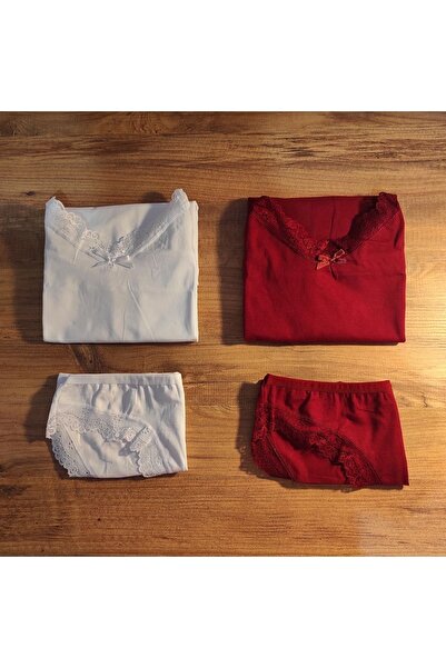 KOTA 2'li Ince Askılı Fiyonk Detaylı Dantelli Atlet Takımı (4 PARÇA)