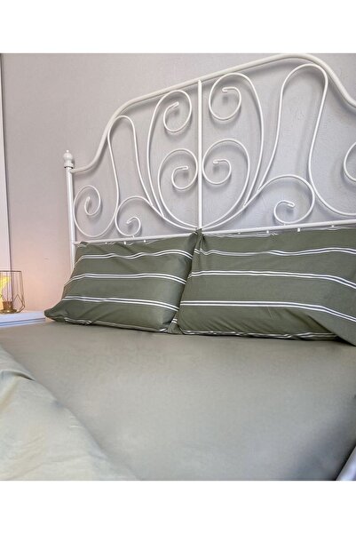 calinahome طقم غطاء لحاف مخطط مزدوج الجوانب باللون الأخضر المائي