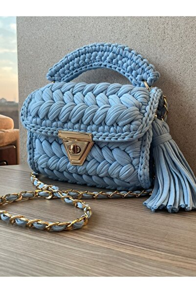 Desu accessories Kadın Fıstık Model El Örgüsü Penye Ip Omuz Ve El Çantası