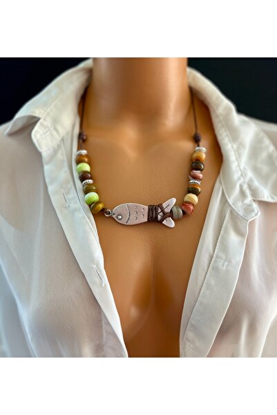 Limi Design قلادة مورانو - خرز زجاجي معدني، إكسسوار سمكة مصنوع يدويًا