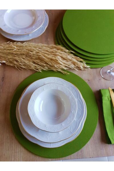 Else Home Collection Covered Stain-Proof Green American Serving Set of 6 Saucers