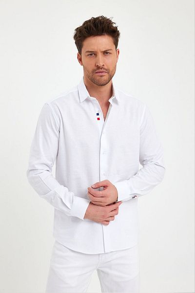 DeepSEA Λευκό Slim Fit - Βαμβακερό πουκάμισο με κουμπιά 2403012