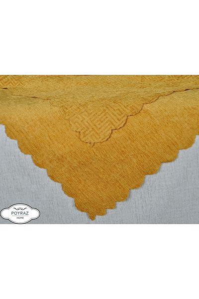 POYRAZ Shiny Patterned Chenille Mustard Double Sided Sofa Sofa Bed Cover Shawl
