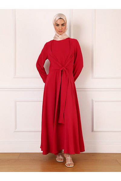 Refka Fuchsia Aerobin Hijab Dress - With Tie Detail