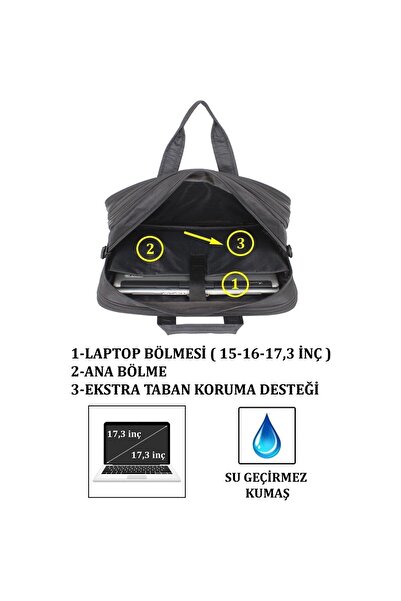 Çantachım حقيبة كمبيوتر محمول مقاس 17 بوصة ذات حشوة كاملة باللون الأسود
