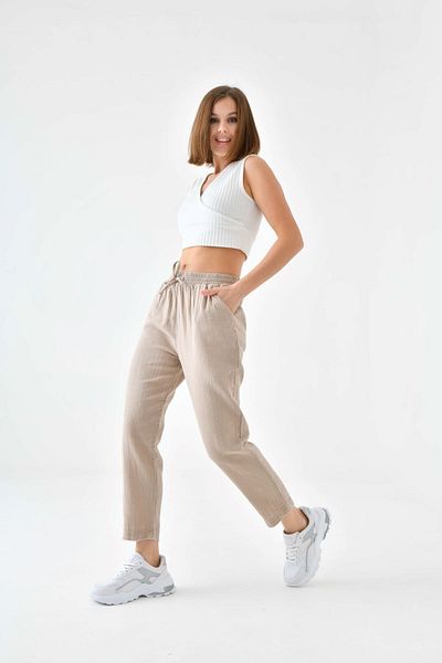 enmodaiçgiyim Πέτρινο 100% βαμβακερό Skinny Leg Γυναικείο παντελόνι μουσελίνας