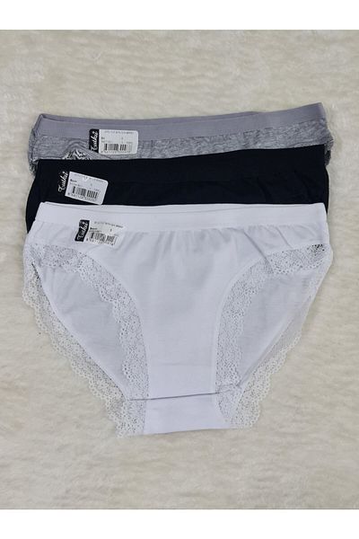 Tutku Pachet de 3 chiloți de bikini lejer din dantelă negru-alb-gri