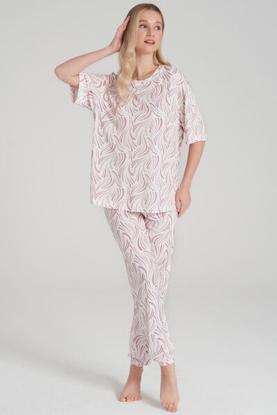 Pijadore Ženska roza pidžama sa kratkim rukavima set 1612