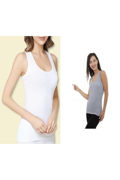Tutku Tricou pentru femei, alb, gri, pachet de 2 lycra din bumbac