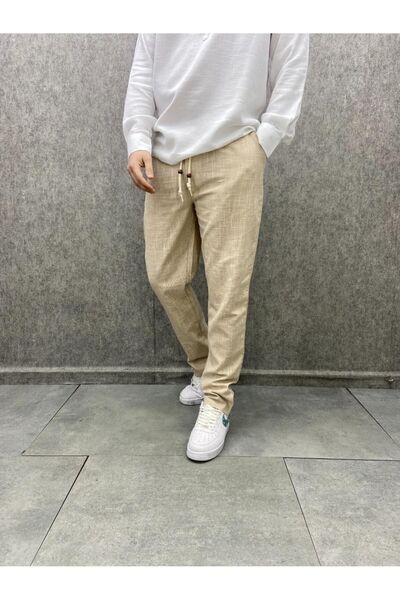 enmodaiçgiyim Men's Cotton Linen Trousers - Comfortable Fit and Elastic Waist