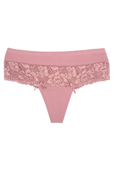 Zena 10'lu Pamuklu Beli Dantel Detaylı Yüksek Bel Büyük Beden Kadın Tanga Külot