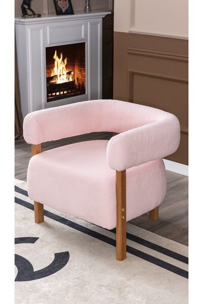 MELLMOD Sweet Mod Ahşap Ayaklı Teddy Berjer Açık Pembe M03