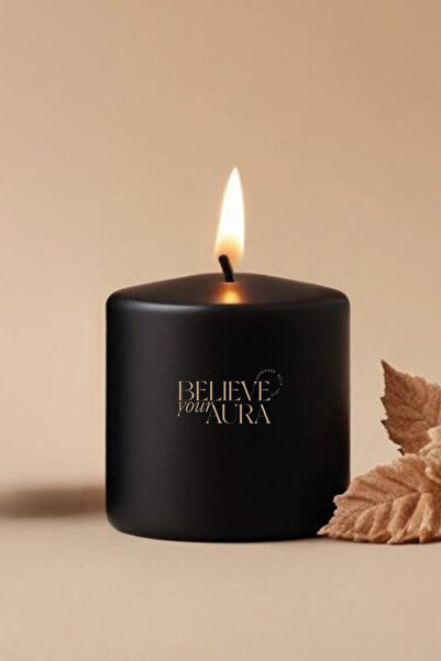 Believe Your Aura Sandal Ağacı Kokulu Silindir Mum - %100 Doğal Soya Mumu Siy...