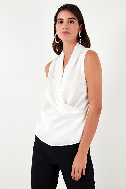 Lela Αμάνικη σατέν μπλούζα με διπλό γιακά BLUZ 611BZ0341