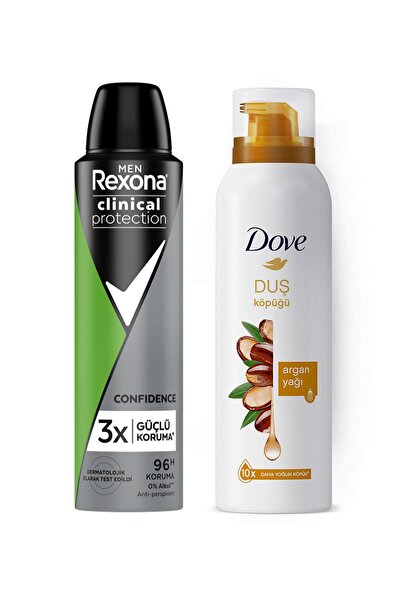 Rexona Men Clinical Protection Erkek Sprey Deodorant 150 ml Dove Köpük Duş Jeli Argan Yağı 200 ml