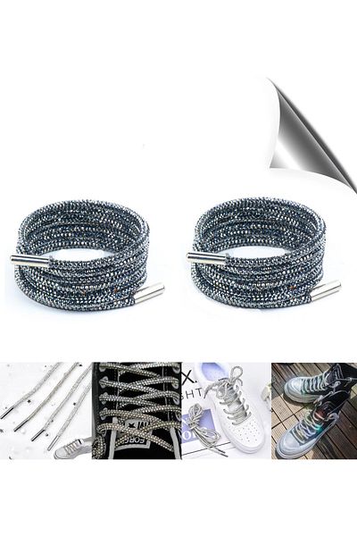 AiryFooT Crystal Stone Shiny Stone Shoelaces 100 Cm 1 Pair (Smoked)