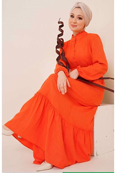 YILMAZBARMAZ فستان بياقة كتان نسائي