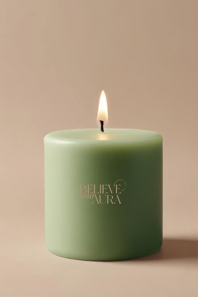 Believe Your Aura Sandal Ağacı Kokulu Silindir Mum - %100 Doğal Soya Mumu Yeş...