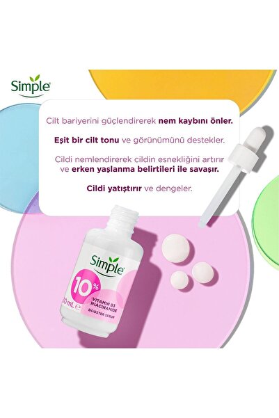 Simple Booster Serum %10 B3 Niacinamide Vitamini Eşit Cilt Tonu ve Görünümü 30 ml