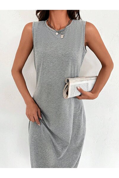 CrazyShopping Gri Kolsuz Elbise Astarı-içlik 100% Pamuk