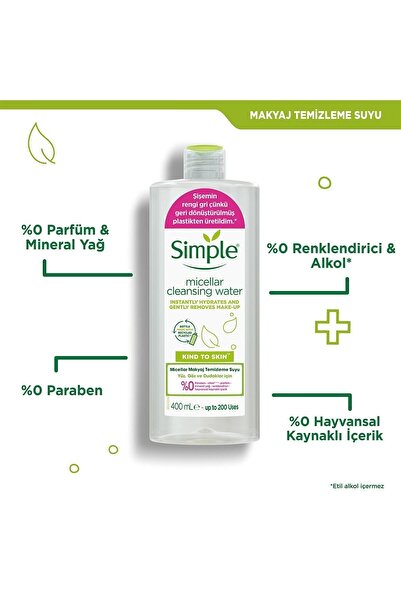 Simple Kind To Skin Micellar Makyaj Temizleme Suyu Yüz Göz Ve Dudaklar Için 400 ml